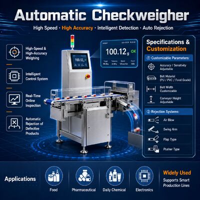 Mesin Pengemasan Otomatis Berat 500kg-800kg Dengan Fungsi Penolakan Conveyor Checkweigher